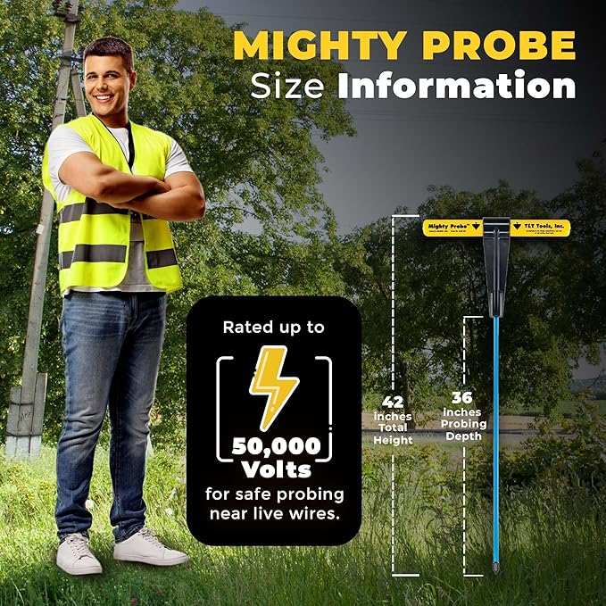 T&T Tools 42-Inch Mighty Probe Insulated Metal Soil Probe ??3/8" Metal Round Rod, Heavy Duty Design for Easy Penetration & Withdrawal, Soil Testing & Landscaping Tools, T-Handle, USA-Made-1 Pack