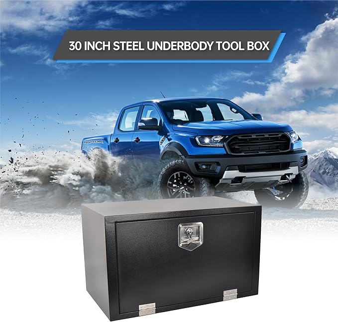 Steel Truck Tool Box, 30’’ Underbody Truck Toolboxes for Trailer, Rv -Black（30x18x18 Inch）