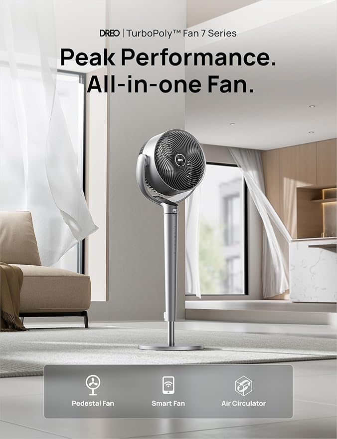Dreo Oscillating Fan for Bedroom,150°+120° Omni-Directional Quiet Floor Fans with Smart Control, 110ft Pedestal Fan with DC Motor, 9 Speeds, 6 Modes, 43'' Inches, 12H Timer, Wi-Fi/Voice/Alexa