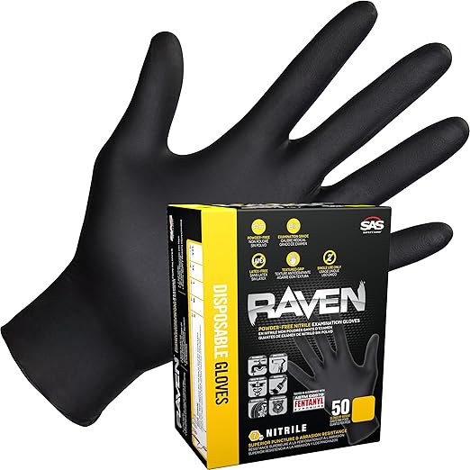 SAS Safety 66517-01 Raven Powder-Free Exam Grade Nitrile - 6 mil 50 Gloves per box