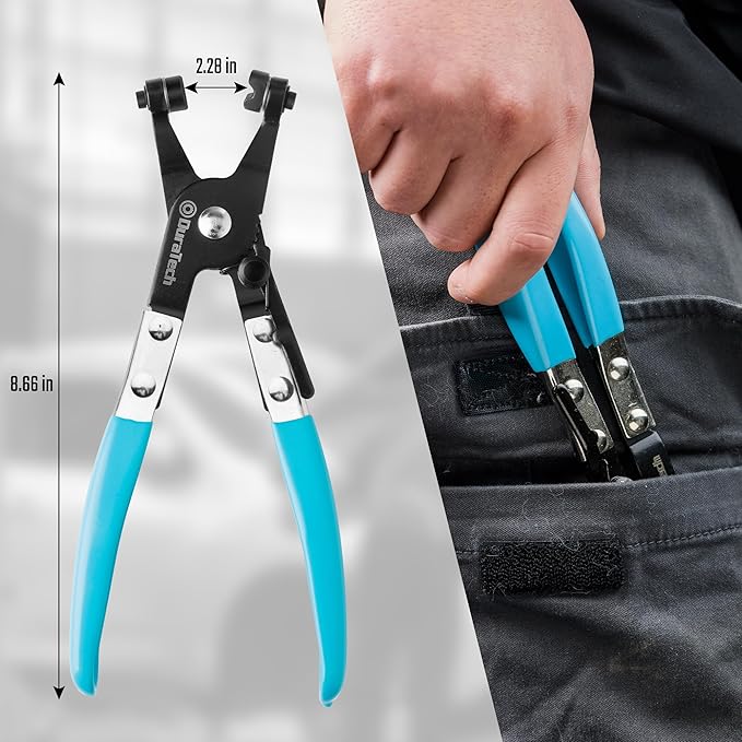 DURATECH Hose Clamp Pliers, Hose Clamp Tool with Swivel Flat Band, Automotive Repair Tool for the Removal and Installation of Ring-Type and Spring Band Clamps