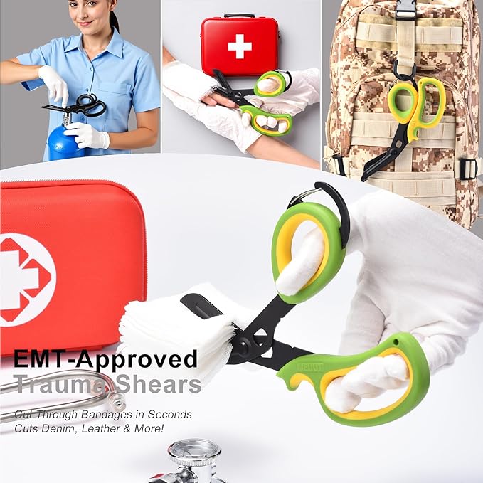 MEUUT 2 Pack Medical Scissors Trauma Shears with Carabiner design, 7.5" Fluoride Coated Non-stick Blades Bandage Scissor for Nurses, EMT, Household, outdoors