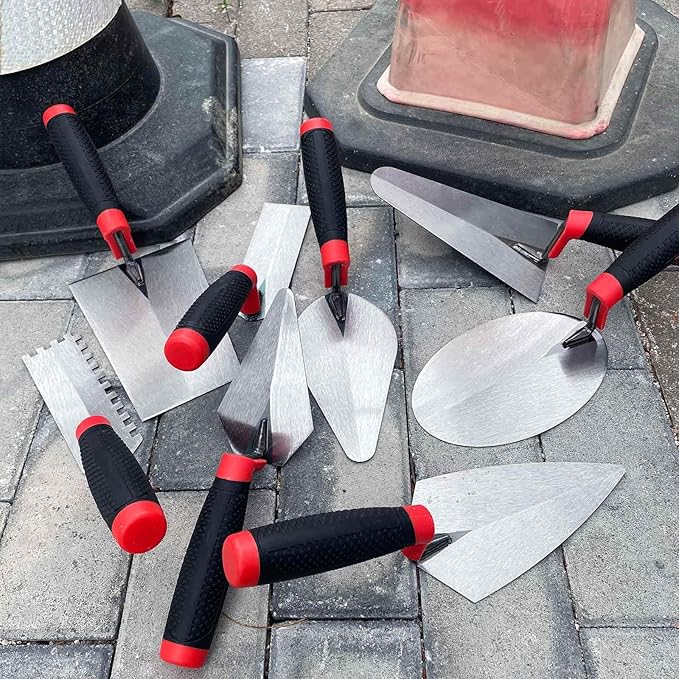 8 Pack Masonry Hand Tool Set, 3 PC Brick Trowels, 3 PC Margin Trowels, 7??Gauging Trowel and 7??Bucket Trowel, Bricklaying Hand Tool for Concrete, Cement, Plaster, Tile Construction Projects