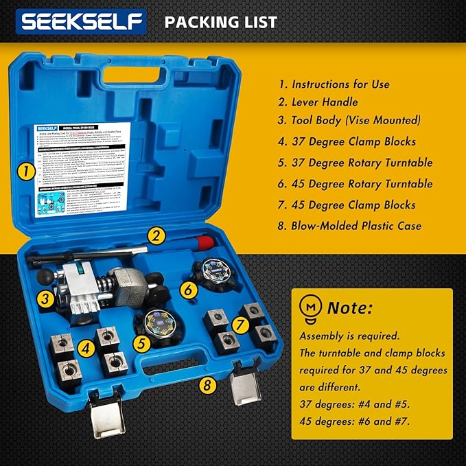 Professional Brake Line Flaring Tool Kit for 45 & 37 Degree Single, Double and Bubble Flares, 3/16", 1/4", 5/16", 3/8" and 4.75mm Steel Copper Metal Tubing