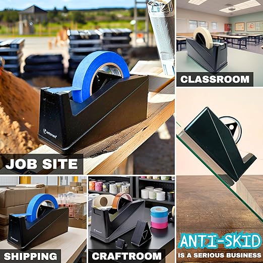 echomerx Large Tape Dispenser Heavy Duty - Best One-Handed for Painters & Masking Tape, Heat Tape Kapton & More, Weighted Desk Holder, 1 & 3 inch Core, Big Black, Commercial Grade, Sublimation & Craft