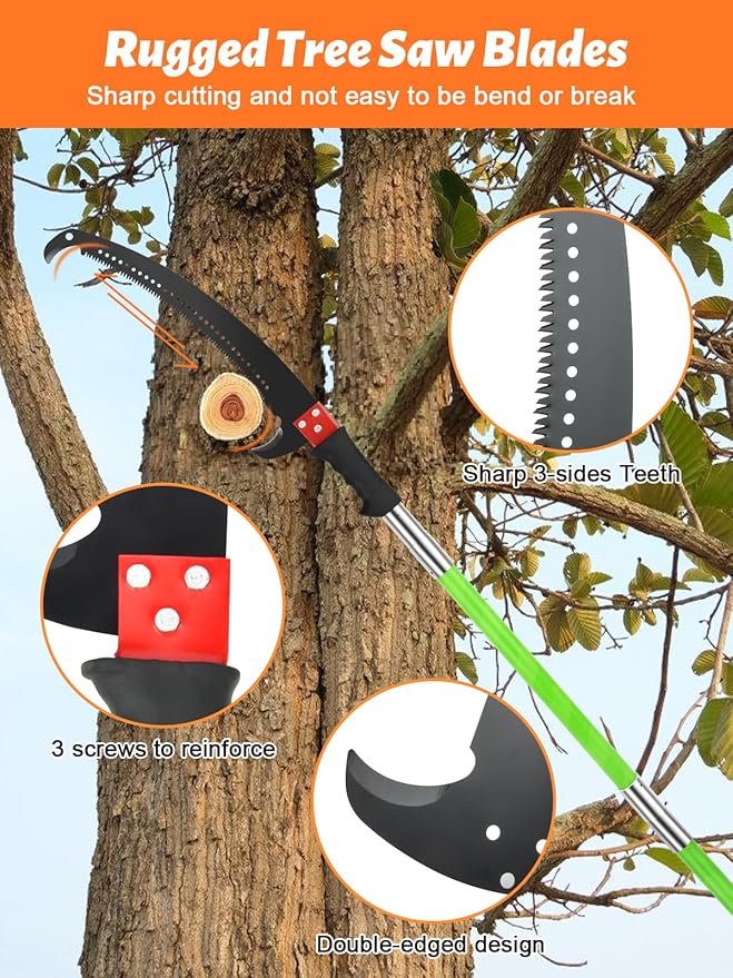 Manual Pole Saw for Effortless High Branch Cutting - 30ft Extendable Tree Pruner with Sharp Steel Blade | Lightweight & Durable Pole Saws for Tree Trimming & Branch Cutter for Yard Maintenance