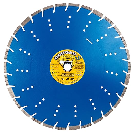 Cougar S 18 Inch Concrete Diamond Blade, Supreme Segmented Blade, Dry/Wet Fast Cutting High-PSI Concrete, Asphalt, Green Concrete, Stone, 1" Arbor