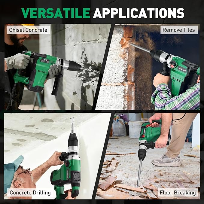 1-1/2 Inch SDS-MAX Heavy and Duty Rotary Hammer Drill: 13 Amp Corded Hammers Drill - Hammers Drill for Concrete Demolition Chipping, 3 Functions, 6 Speeds, Safety Clutch, 2 Chisel