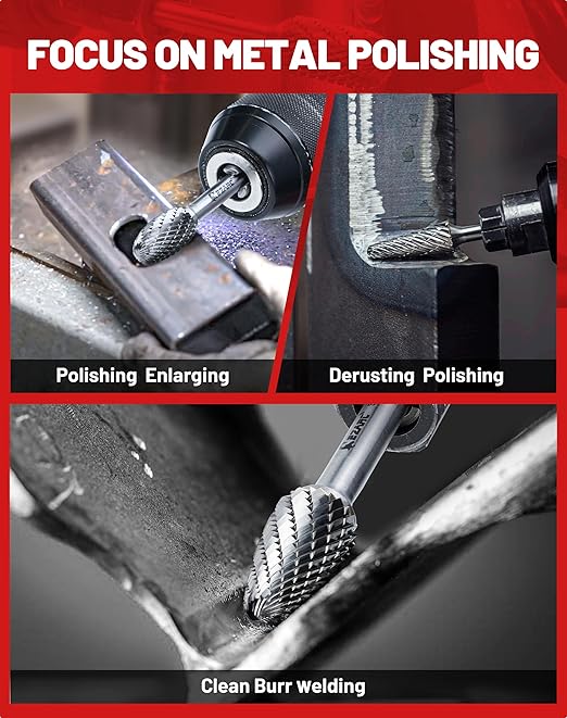 EZARC Tungsten Carbide Burr Set 1/4" Shank, 5PC Double Cut Rotary Tool Bits Cutting Burrs, Die Grinder Bits for Metal Working Grinding, Deburring, Carving, Polishing in Aluminum Storage Box