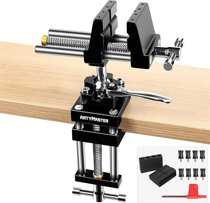 ArtyMaster Vise 4-Inch 360째 Ball Joint Swivel Bench Vise, Heavy Duty Aluminum Clamp-On Workbench Vise with Quick Ratchet Lock, Silicone Jaw Pads, Ideal for Woodworking, Repair & DIY Projects (WT117A)