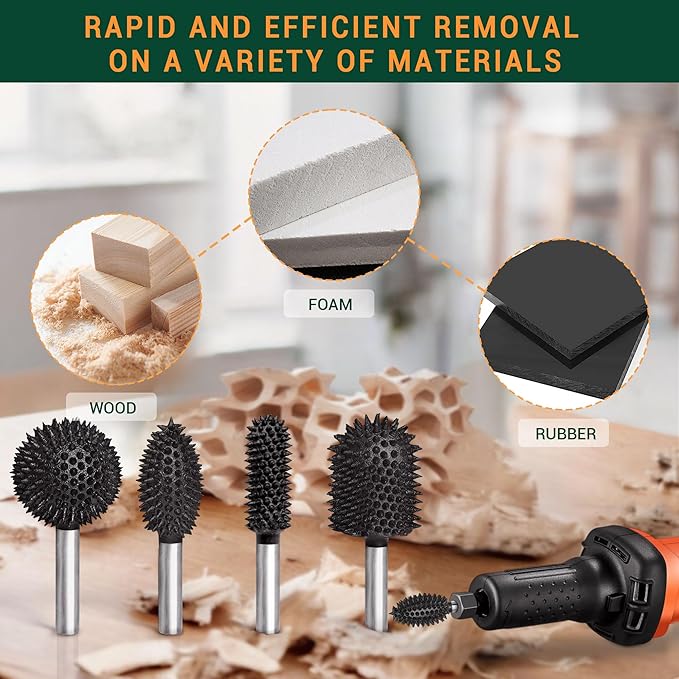 Extreme Coarse Flame Rotary Burr, 1??" Shaft, Very Coarse - Woodworking Attachment for Bosch,Foredom, DeWalt, Milwaukee Tools- Abrasive Tungsten Carbide