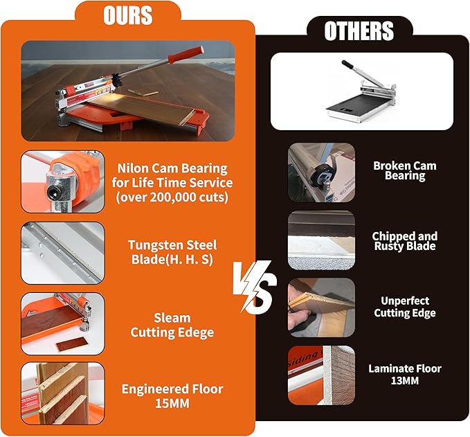 Laminate/Vinyl Floor Cutter, 13” Vinyl Plank Cutter with Wheels – Easy Angle & Length Cutting, Flooring Tools - Cuts Laminate Floor, Engineered Wood, LVP, LVT, VCT, SPC, WPC, HSS Blade/LED Light