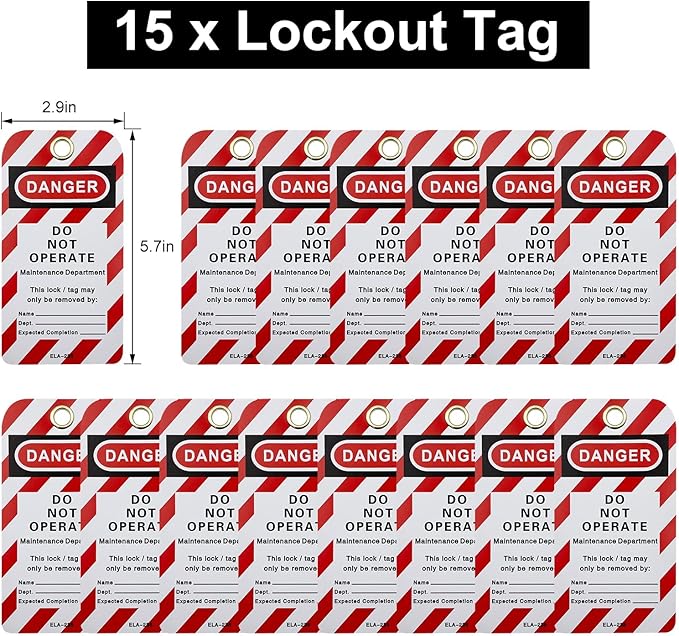 Lockout Tagout Kit Electrical Loto - Group Lockout Hasps, Lockout Tags, Safety Padlocks with Number, Nylon Ties with Pocket Bag(Red Kit)