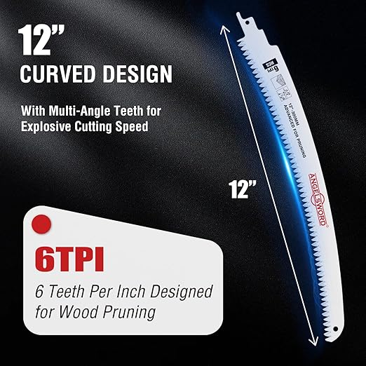 ANGELSWORD 12 Inch Arc Edge Reciprocating Saw Blade, 6TPI Sawzall Blade, Wood Pruning Saw Blade for Tree Trimming, Wood Cutting, 3 Pack