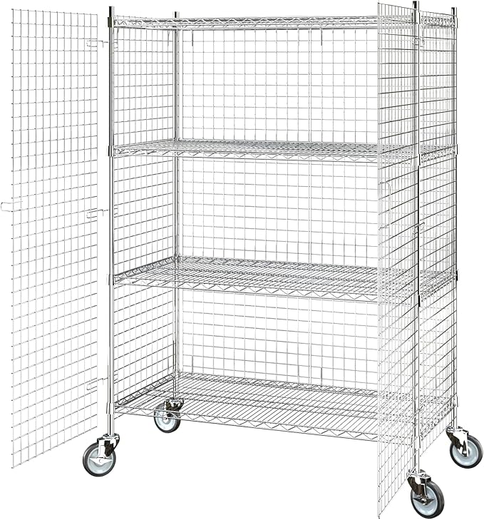 Commercial Grade NSF Listed Metal Wire Mesh Storage Chrome Mobile Security Cage Kit, 24" x 48" x 70", Perfect for Warehouse, Grocery Store, Restaurant, Dishroom