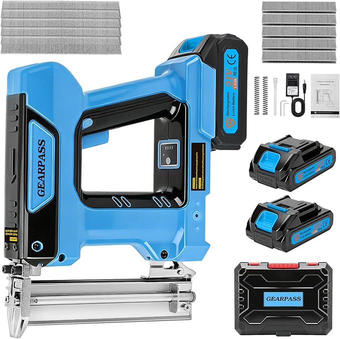 Cordless 18 Gauge Brad Nailer, 2-in-1 21V Nail Gun with 2횞2.0Ah Batteries & Charger, Fast Nailing, Includes 1000 Nails for Woodworking, Trim & Home Projects