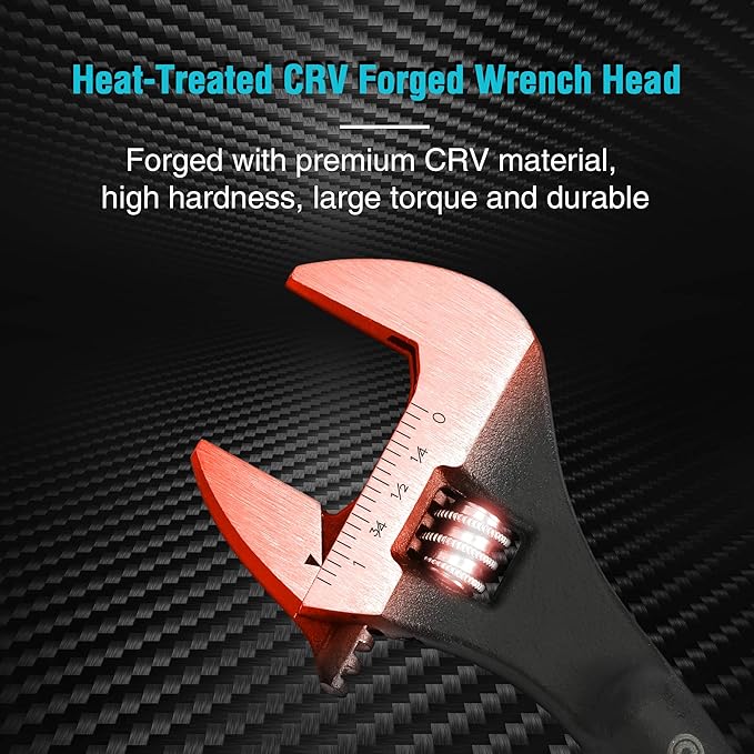 DURATECH 8-Inch Adjustable Construction Spud Wrench, Black Oxide Finish, CR-V Steel, SAE and Metric Scale Marked, Alignment Holes and Tail Crowbar Features