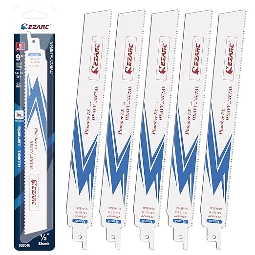 EZARC Reciprocating Saw Blade, 9-Inch Bi-Metal Sawzall Blades 14+18TPI for Steel Demolition R910DM (5-Pack)
