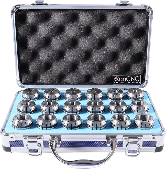 Accusize Industrial Tools 3 mm to 20 mm by 1 mm Er-32 Collet Set, 18 Pcs/Set in Fitted Strong Aluminium Box, 3350-0585