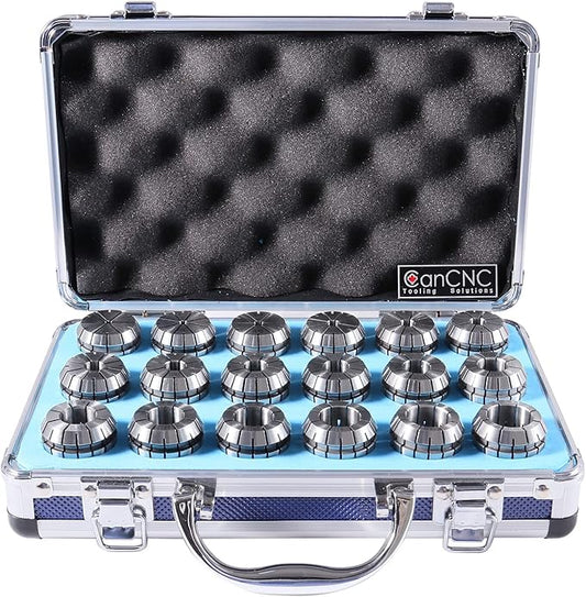Accusize Industrial Tools 3 mm to 20 mm by 1 mm Er-32 Collet Set, 18 Pcs/Set in Fitted Strong Aluminium Box, 3350-0585