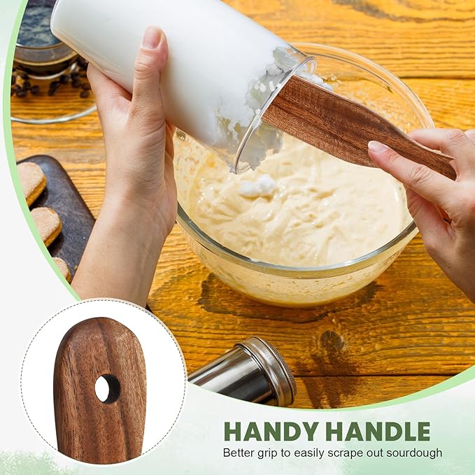 Baderke 11 Inch Wooden Sourdough Bread Mixing Stir and 13 Inch Wooden Spatula Paddle Stirring Stick for Kitchen Cooking Mixing Tool for Sourdough Starter Cookware Pot (Teak Wood)