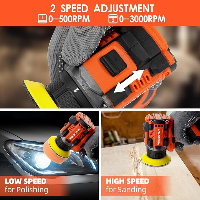 Brushless Small Sander with 36PCS Sandpapers, 2 Variable Speed Cordless Sander (0-500/0-3000 RPM), 2Pcs 3.0Ah Batteries, Mini Compact Electric Sander for Wood, Metal, Paint Removal, and DIY Projects