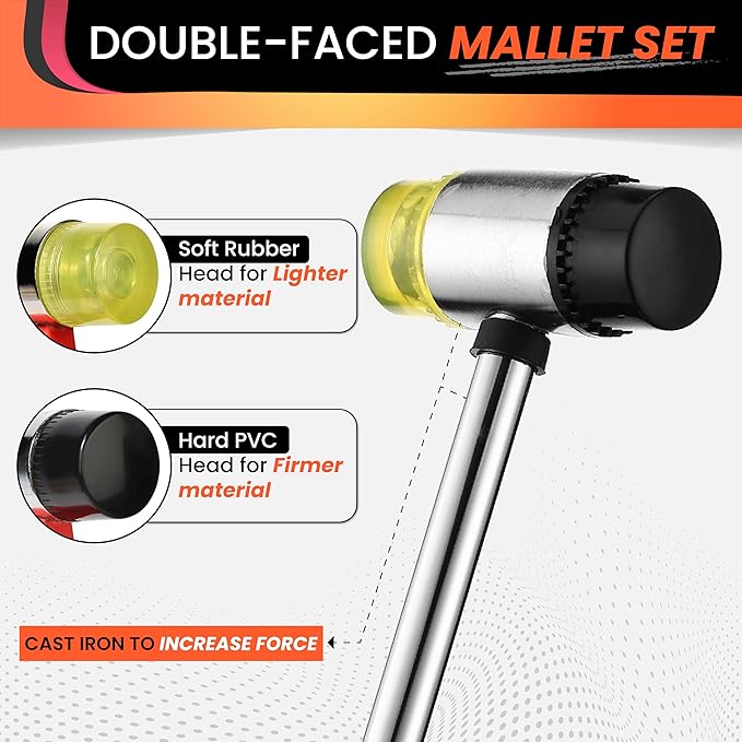 25mm Small Rubber Mallet hammer - rubber hammer with Non‑Slip Grip and Dual Rubber & Nylon Heads for Craft, Tile, Jewelry and Furniture Assembly