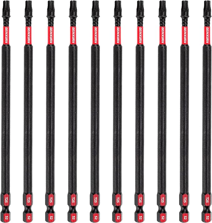 10Pack Impact Tough #25 Torx 6 in. Insert Driver Bits, Magnetic T25 Head Power Bits, S2 Alloy Steel T25 Screwdriver Bits Set Bulk
