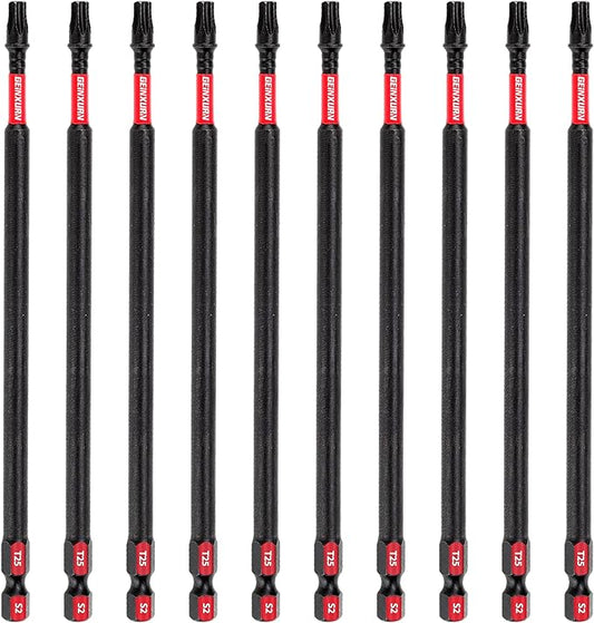 10Pack Impact Tough #25 Torx 6 in. Insert Driver Bits, Magnetic T25 Head Power Bits, S2 Alloy Steel T25 Screwdriver Bits Set Bulk
