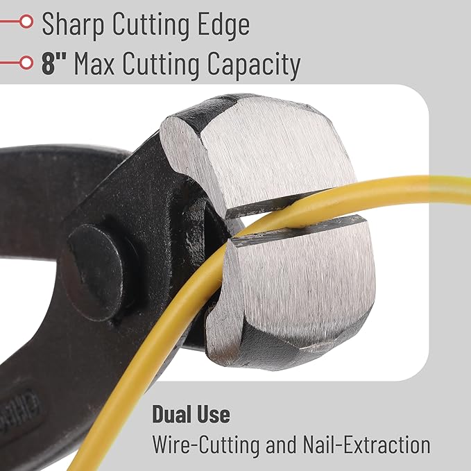 Bates Nail Puller - Red, 8-Inch, End Cutting Pliers, Carpenter Tool, Staple Puller