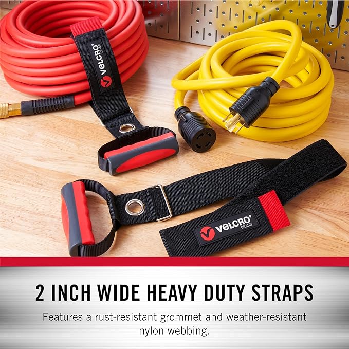 VELCRO Brand Heavy Duty Carrying Strap with Handle. Extension Cord & Garden Hose Storage. Durable Garage Organization. Holds 100 Pounds. Gadgets for Men & Practical Gifts