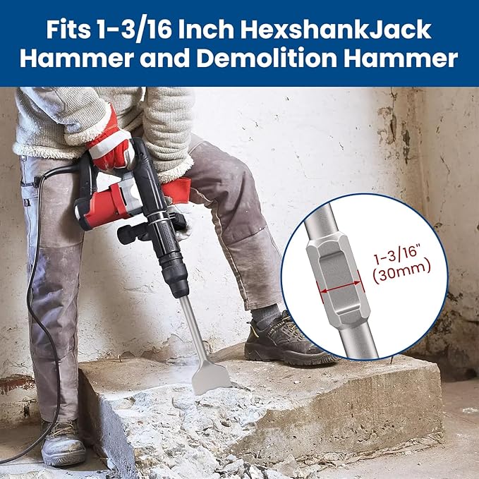 TOOVEM Hex Shank Masonry Chisel, 4 Inch Wide Alloy Steel Demolition Jack Hammer Thinset Scraper Adhesives Remover, Concrete Scraping Chisel Bits for Demolition Concrete Breaker
