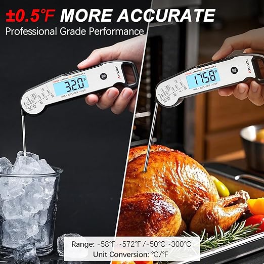 Atogou Professional Food & Meat Thermometer, 1 Sec Instant Read & 짹0.5??Accuracy, Thermocouple Sensor, IP67 Waterproof Digital Thermometer for Cooking, BBQ, Grill Gifts for Men Him Dad Birthday