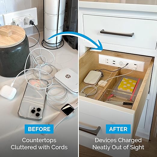 Docking Drawer Blade Duo in-Drawer Outlet, USB Only, (4) 30W USB-C & (4) USB-A, Connect 8 Devices, White