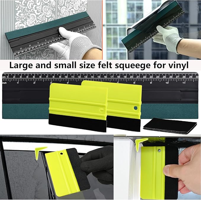 EHDIS Window Tint Kit Vinyl Wrap Tool with Bulldozer Squeegee,Windshield Back Tint Scraper, Small Rubber Squeegee, Wrap Stick, Film Cutter for Car Wrapping Window Film Installation