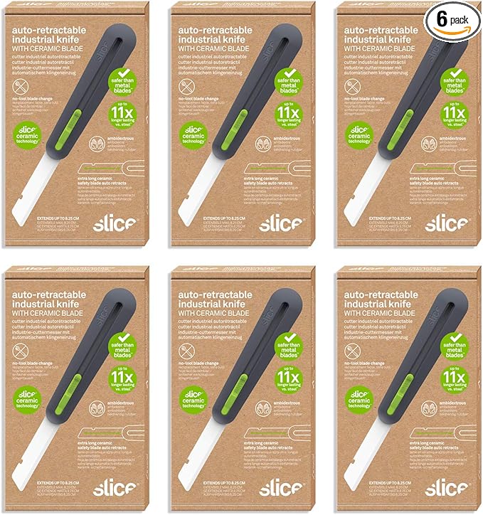 Slice 10560-CS 3" Extra Long Insulation Foam Tool, Designed for Foam Cutting, Finger Friendly, Ceramic Blade, Automatically Retracts, 6 Pack (10560-6)