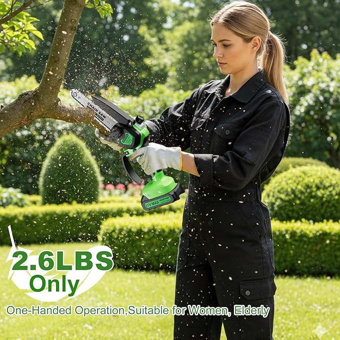 6 Inch Mini Chainsaw Cordless,Auto-Oiler and Tool-Free Adjustment Mini Chain Saw竊?1V 2000 Mah Rechargeable Battery Powered Electric Chainsaw for Tree Trimming Wood Cutting