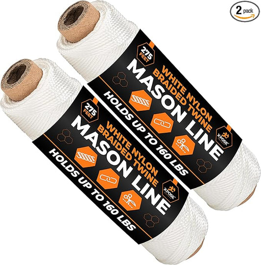 Xpose Safety White Mason Line String ??#18 Braided Nylon Twine ??275 Ft Durable Construction Line for Masonry Tools, String Level, Landscaping, and Gardening Pack of 2