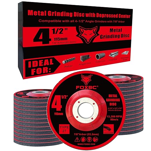 FOXBC 4-1/2 Inch Grinding Wheels for Angle Grinder, Aluminum Oxide Grinding Disc for Metal & Stainless Steel, Type 27, Depressed Center 4-1/2" x 1/4" x 7/8" - 25 Pack