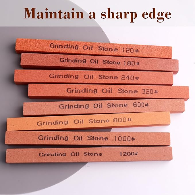 Sharpening Stone Set,8pcs Rectangular Sanding Sticks Knife White Corundum Oil Stone for Knife,Most DIY Bladed&Cutting Tool-120#,180#,240#,320#,600#,800#,1000#,1200#(5.91x0.47x0.47inch)