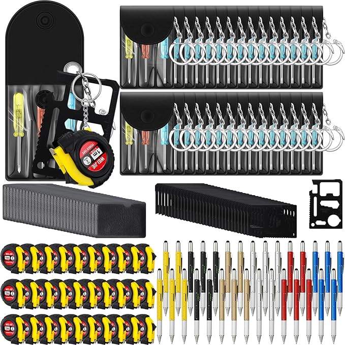 120 Pcs Mini Tape Screwdriver Keychain Set Valentine's Day Men Gifts Bulk Employee Appreciation Gift Bulk Multitool Pen Card for Adult Tool Party (Multicolor)