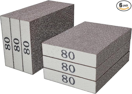 6 Pack 80 Grit Hand Sanding Block, Washable and Reusable Sanding Sponge Great for Pot Brush Pan Brush Sponge Brush Glasses Sanding Wood Sanding Metal Sanding (80 Grit)