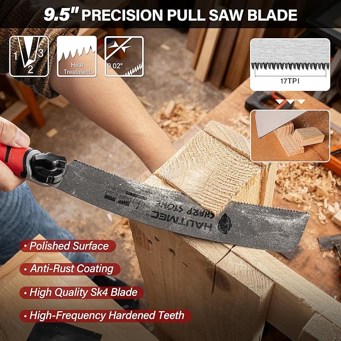 HAUTMEC 3-In-1 Japanese Pull Saw and Jab Saw Set, Quick Tool-Free Blade Replacement, 4-Angle Cutting, Pro SK4 Handsaw with 17TPI & 9TPI Pullsaw, 6TPI Drywallsaw – HTHDM25050