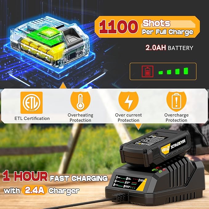 20V Nail Gun Battery Powered, 18 Gauge 2 in 1 Cordless Brad Nailer Stapler for Home Improvement and Woodworking, Electric Staple Gun with 2.0Ah Battery, 800 Nails and 200 Staples Included