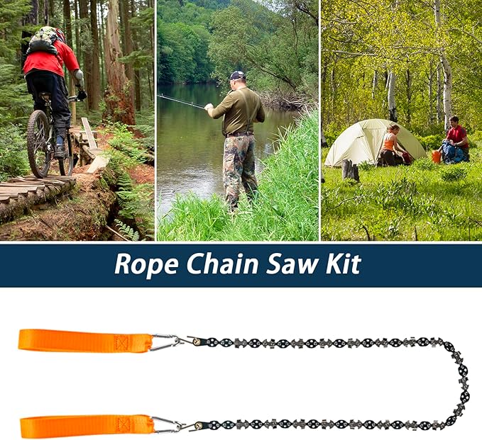 53 Inch High Reach Tree Limb Hand Rope Saw, 68 Sharp Teeth Blades on Both Sides, Folding Rope Chain Saw, High Limb Pocket Chainsaw