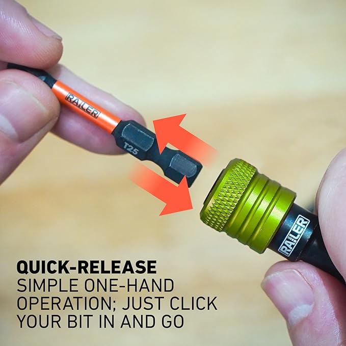 Railer Bit Holder Keychain 5pc - 1/4 inch Hex Shank Bit Holders - Quick Release Bit Holder for Nut Driver, Screwdriver & Drill Bits w/Key Chain Carabiner