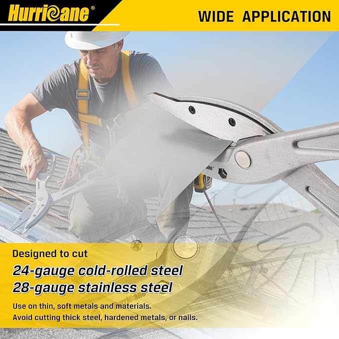 HURRICANE 12 Inch Aluminum Tin Snips with Replaceable Blades. Straight Cut Metal Shears for HVAC, Sheet Metal & Vinyl Siding. Lightweight Aluminum Metal Cutter with Large Glove-Friendly Handles