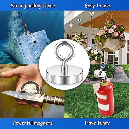 Grtard 500LBS Magnet Fishing Kit for Men's Gifts, Strong N52 Neodymium Fishing Magnets(2.36''), 65ft Rope, Grappling Hook, Gloves & Locking Carabiner, Threadlocker, Gifts for Men, Dad, Husband