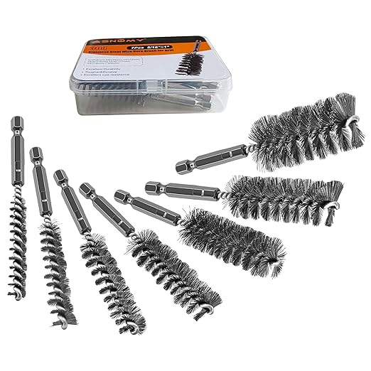 ASNOMY 7Pcs Wire Bore Brush for Drill,5/16"-1??Stainless Steel Copper Pipe Cleaner Set for Power Drill Cleaning,Abrasive Drill Wire Brush with 1/4" Hex Shank