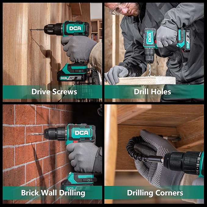 DCA 20V Brushless Hammer Drill Cordless, 492 in-lb Torque Impact Drill, 1/2" All-Metal Keyless Chuck,18+1+1, (0-450/0-1800RPM), 27000 IPM, Compact Design with 2.0Ah Battery & Charger,ADJZ2055i